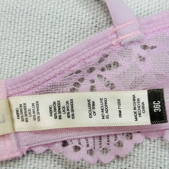 Lucky Brand Pink Lace Trim  Push Up Bra 36C Underwire Dainty Soft Cottagecore - Picture 5 of 6